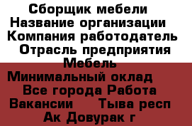 Сборщик мебели › Название организации ­ Компания-работодатель › Отрасль предприятия ­ Мебель › Минимальный оклад ­ 1 - Все города Работа » Вакансии   . Тыва респ.,Ак-Довурак г.